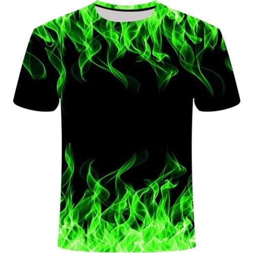 High Quality Fashion Sale MenS Round Neck Short Sleeve Summer New T-Shirt Blue Green Red Purple Flame 3d Printed Top
