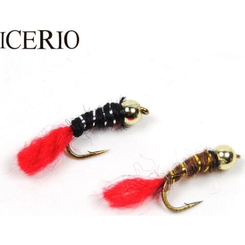 ICERIO 12PCS #14 Bead Head Red Tail Buzzer Nymph Trout Fly Fishing Lures