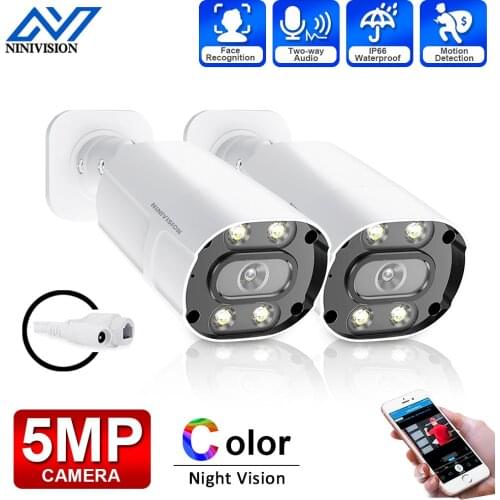 H.265 5MP IP Security Camera Outdoor Two Way Audio POE CCTV Video Surveillance Camera Color Night Vision AI Face Detection