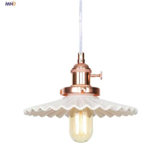 IWHD Creative Ceramic LED Pendant Lights With Switch Vintage Hanging Lamp Living Dinning Room Light Retro Industrial Lamp