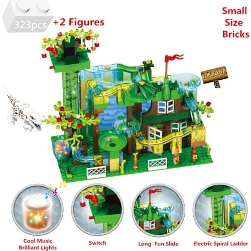 With Lights Ideas Marble Race Run Electric Funnel Variety Slide Track Building Blocks Dinosaur Park Kids Toys Small Size Bricks