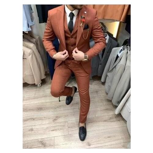 Orange 2 Pieces Jacket Pant Costume Homme Casual Beach Summer Custom Wedding Suits For Men Groom Prom Bridegroom Slim Fit