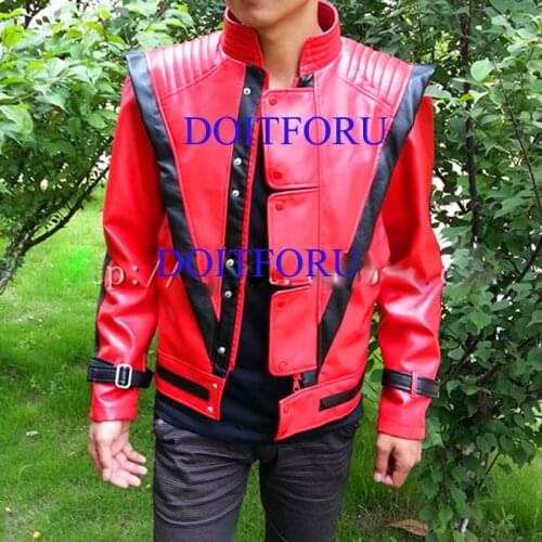 Red Leather Coat Michael Jackson MJ Thriller MTV White Michael Jackson jacket Cosplay Costumes Custom Made cos costume