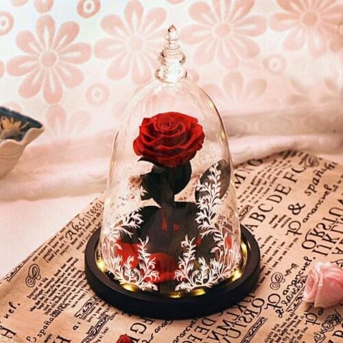 Red Enchanted Roses with LED Light In Glass Dome Beauty and The Beast Flowers Preserved Flowers Mothers Day Gifts for Women