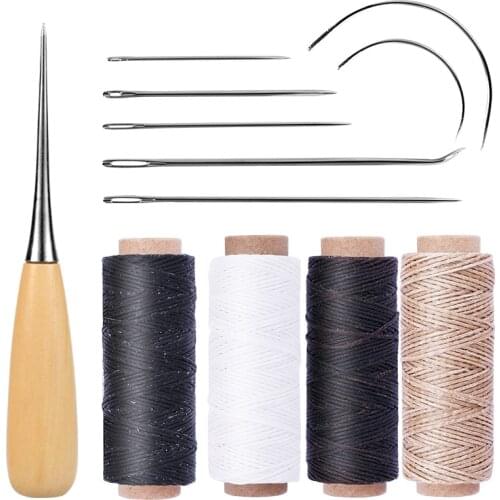LMDZ Leather Sewing Kit With Large-Eye Stitching Needles Waxed Thread Sewing Awl Leather Stitching Shoemaker Canvas Repair Tool