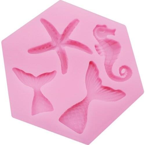Mini Mermaid Tail Starfish Silicone Mold Fondant Chocolate Cake Molds Cake Decorating Tool DIY Handmade Clay Soap Mould Bakeware
