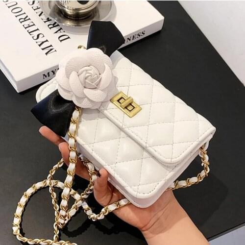 Lattice Mini Flap Crossbody bag 2021 Summer New PU Leather Womens Designer Handbag Flower Chain Shoulder Messenger Bag Purses
