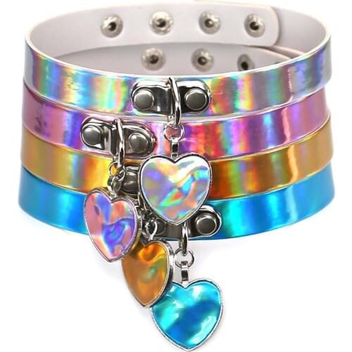 Fashion Heart Pendant Laser Luminous PU Leather Choker Necklace For Women Chocker Jewelry Chic Anime Harajuku Necklaces