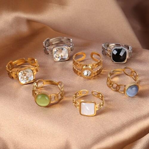 Fashion Opal Rings Stainless Steel Ring For Women Open Finger Ring Colorful Stone Rings Ring Wedding Jewelry Rings
