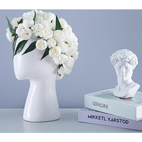 NEW HUMAN HEAD MODEL CERAMIC VASE CREATIVE PORTRAIT ROUND HOLE FLOWER ARRANGEMENT DECORATIVE ORNAMENTS VASE X2073