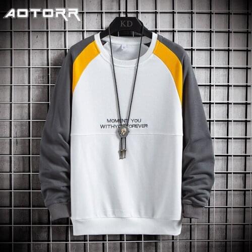 2021 Autumn New Fashion Round Neck Pullover Men Patchwoek Sweatshirt Trend Letter Printing Long Sleeve Mens Casual Sweatshirts