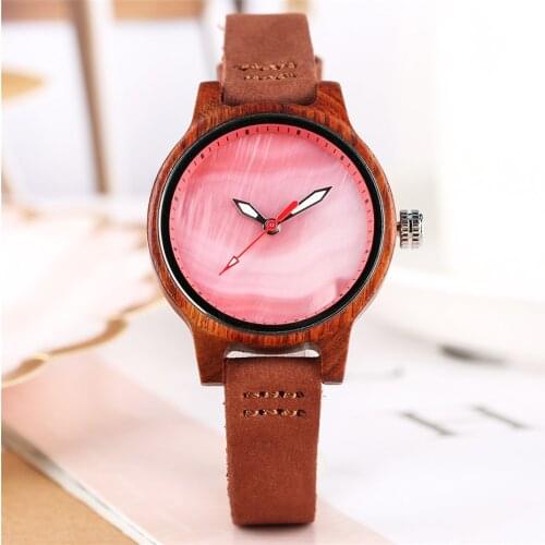 Novel Wood Watch Women Quartz Genuine Leather Wristwatches Fashion Pure Color Dial Casual Ultra-light Wooden Clock Female reloj