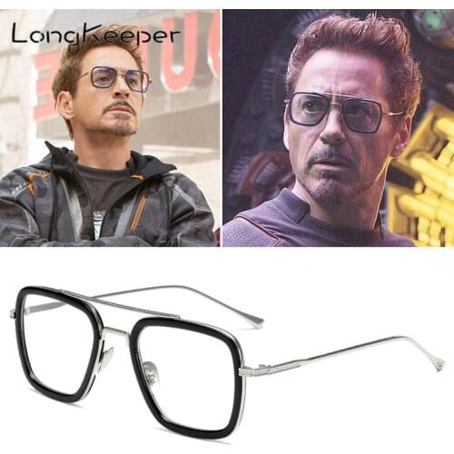 LongKeeper Tony Stark Iron Man Glasses Frame Men Women Vintage Steampunk Eyewear Brand Design Metal Clear Lens Eyeglasses UV400