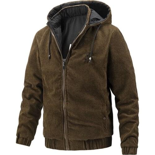 Autumn and winter corduroy jacket men casual hooded detachable coats mens warm slim jackets