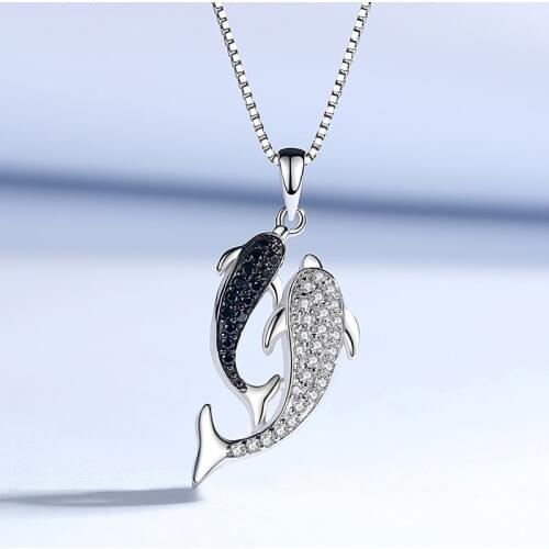 Utimtree Trendy Dolphin Women Necklace Chain 2019 Cubic Zirconia Pendants Necklaces 925 Silver Jewelry Chokers Necklace Female