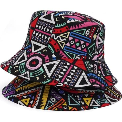 2021 Cotton colorful geometric print Bucket Hat Fisherman Hat outdoor travel hat Sun Cap Hats for Men and Women 457