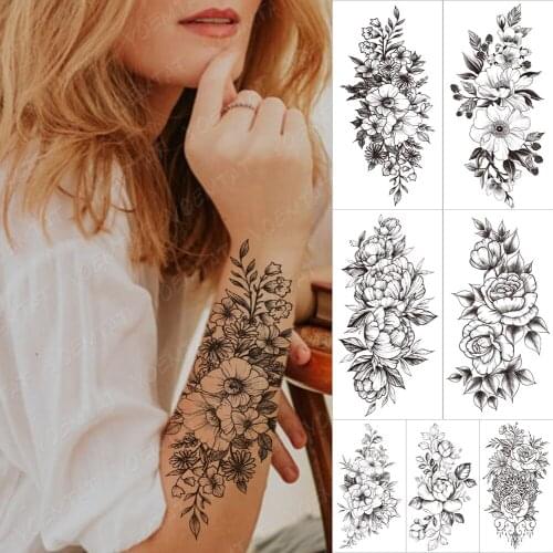Transferable Waterproof Temporary Sleeve tatooo Stickers Daisy Flowering Color Line Sexy tatoo Body Art Fake tattoos Male Women