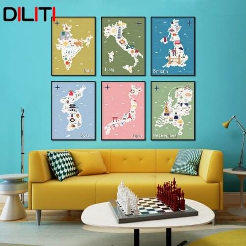 Travel Poster Wall Art Picture Korea Japan Italy Britain India Netherland Canvas Painting for Living Room Modern Home Decor