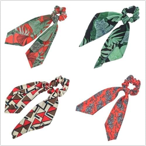 Floral Print Scrunchie Women Hair Scarf Elastic Bohemian Hairband Bow Hair Rubber Ropes Girls Hair Ties Accessories
