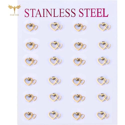 Golden Hollow Double Love Heart Mini Stud Earrings For Girls Ear Piercing Stainless Steel Women Accessories Simple Jewelry Set
