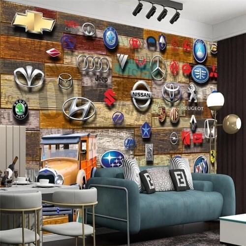 Modern European and American Car Logo Wallpapers Industrial Decoration Mural Restaurant Background Wall Paper Papel De Parede