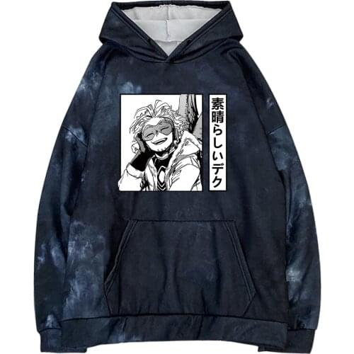Harajuku My Hero Academia Unisex Hoodies Japanese Anime Hawks Printed Mens Hoodie Streetwear Tie-dye Hoodie Pullover
