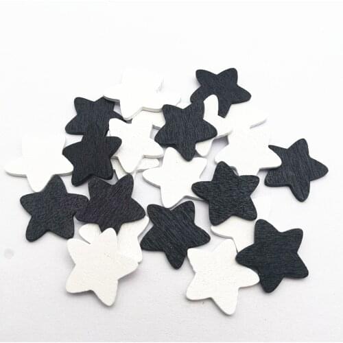 100pcs 18mm Mixed Black and White Wood Stars Embellishments for Wedding Christmas Party Ornaments Table Confetti Crafts Scatters