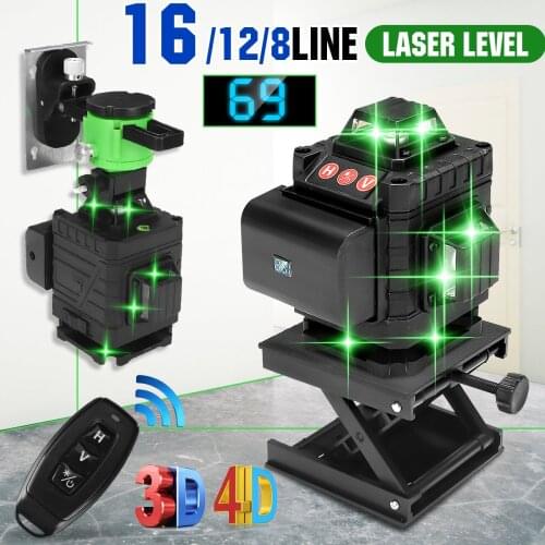 16 Lines Green Laser Level 4D Self-Leveling 360 Cross Line Horizontal &Vertical Auto Lazer Level w/1x4000mAh Battery