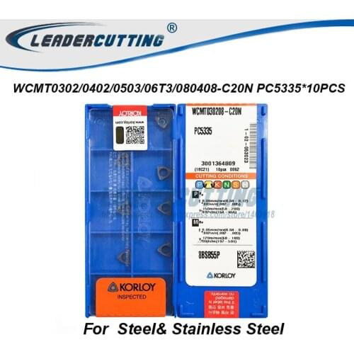 WCMT030208-C20N WCMT040208-C20N WCMT050308-C20N WCMT06T308-C20N WCMT080412-C20N PC5335*10pcs Korloy U Drill Carbide Inserts