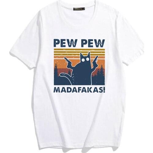 Murderous Black Cat with Gun Funny T-shirt Halloween Tops Tee Femme Tshirt Print Women Short Sleeve Oversized O-neck Casual