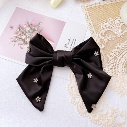 Women Elegant Fashion Bowknot Hair Clip Headdress Crystal pearls Spring Clip Hairpin Headwear Hari Accessories