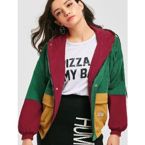 Bella Philosophy color block Long Sleeve Corduroy Women jacket Patchwork Autumn women Jacket plus size women button female coat