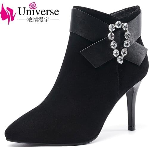 Universe crystal ankle boots women high heel shoes elegant dress boots for women kid suede winter boots G321