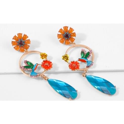Bohemian style female eardrop creative fashion earrings flowers birds unique creative jewelry boutique jewelry