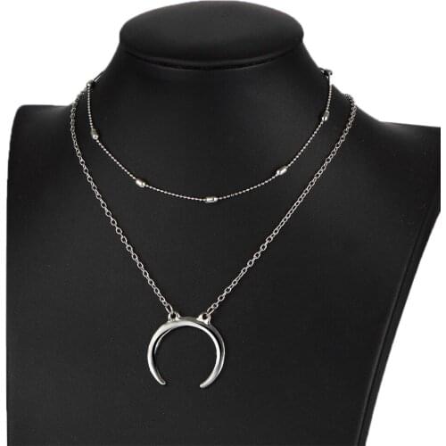 Gold Silver Color Chains Necklaces For Women Crescent Charm Moon Pendant Necklace Chokers Beads Link Double Jewelry Accessories