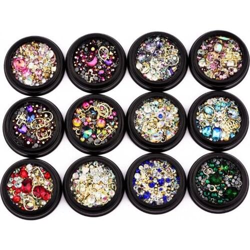 1box Plastic Nail Art Jewelry 4cm Black Boxed Colorful Diamond Manicure Accessories Inlaid Nail Beauty Tool 12 Type To Choose