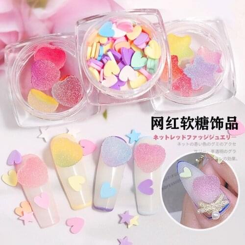 10pcs 3D Heart Star Nail Art Decorations Gradient Colorful Soft Fudge Designs Sweet Candy DIY Accessories For Nails Manicure