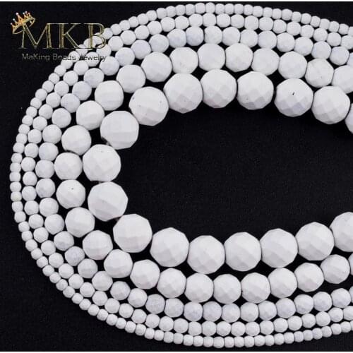 2/3/4/6/8/10mm Natural Stone White Hematite Rubber Beads Matte Spacer Loose Faceted Beads For Jewelry Making Diy Bracelet 15"