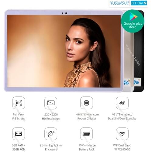 2.5D Curved Screen 10 inch Android 7.0 OS Resolution 1920*1200 HD IPS Dual SIM Card 4G FDD-LTE Tablet PCs MT6753 Octa Core+Gift