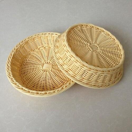 2pcs/pack Wicker Weave Storage Basket Handcraft Storage Plate Bread Tray Basket D25cm H7cm