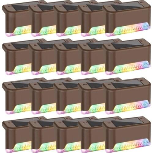20-Pack Solar Deck Lights Color Changing RGB LED Outdoor Step Light Waterproof Colored Solar Powered Fence Lighting