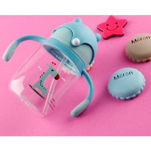 320ml Cartoon Portable Baby Feeding Water Drink Straw Water Bottle Sippy Cup with Lanyard Learning Drinking Tritan Bebe