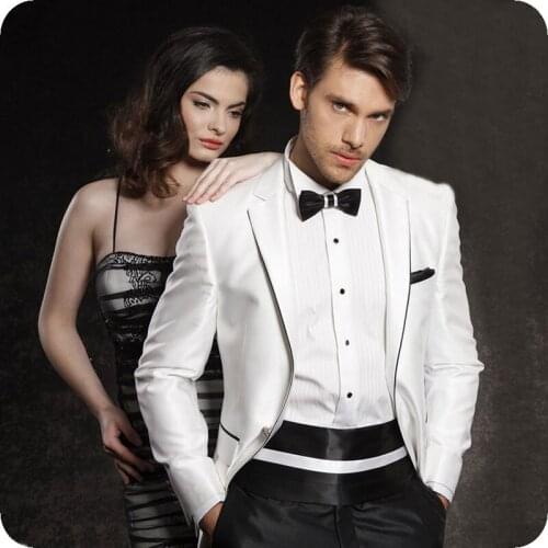 White Satin Men Suits Groom Wedding Suits Bridegroom Formal Tuxedos Prom Blazers Costume Homme Slim Fit Terno Masculino 2Pieces