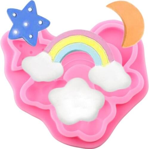White Clouds Star Moon Silicone Molds Baby Party Rainbow Cupcake Topper Fondant Cake Decorating Tools Chocolate Gumpaste Moulds