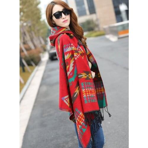 Free Shipping ladies warm winter hooded wrap poncho wool blends lush cape mantle Retail