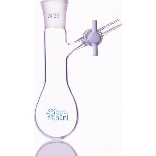 Eggplant-shaped reaction bottle,long neck standard ground mouth,50ml 24/29,Eggplant-shaped flask,PTFE switch valve