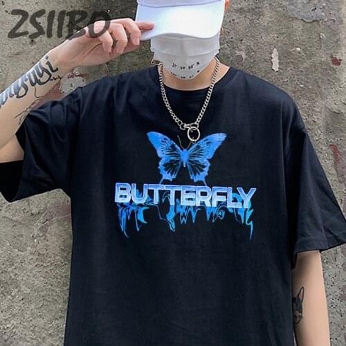 Hip Hop Mens Oversize T Shirt Color Butterfly Letter Printing Summer Short Sleeve T-Shirt Harajuku tshirt Male Streetwear Tops