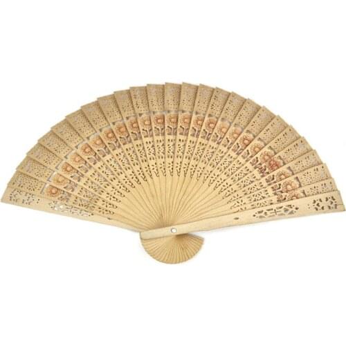 Chinese Folding Bamboo Original Wooden Carved Hand Fan fit Wedding Bridal Party
