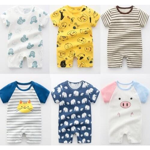 Summer 0-24 Months Baby Boys Girls Romper Infant Jumpsuit Cartoon Short-sleeved Climbing Pajamas Cotton Brand Toddler Clothes