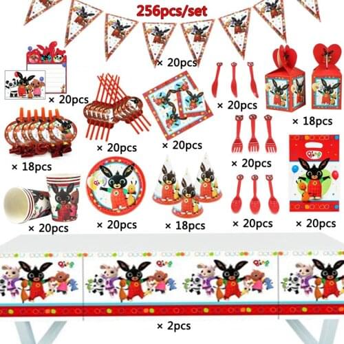 Red Rabbit Bithday Decoration Banner For Kids Birhday Party Supplies Paper Cup Plate Baby Shower Rabbit Theme Wedding Party Kits